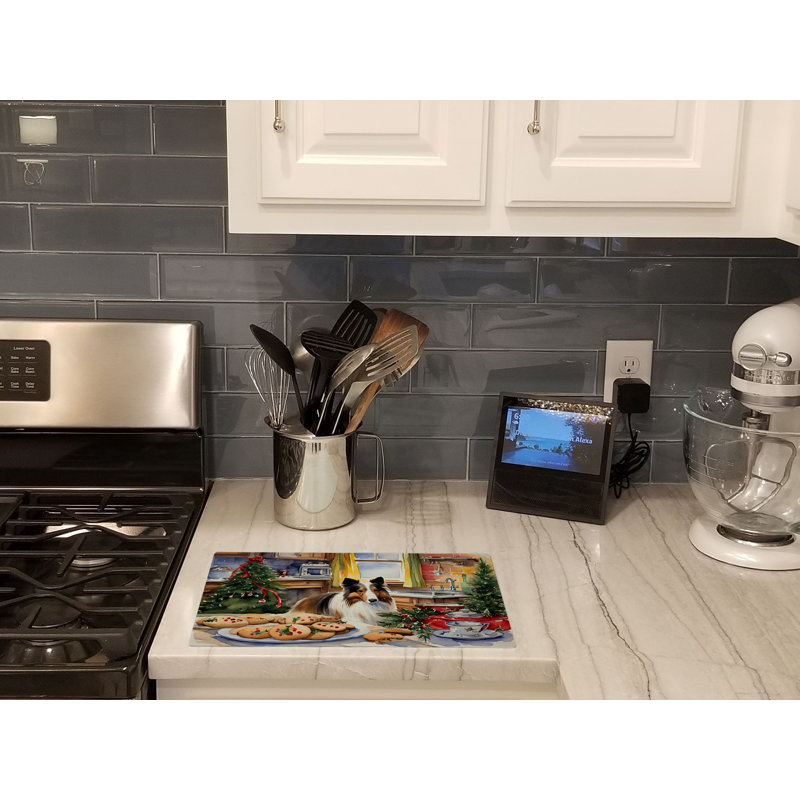 Sheltie Christmas Cookies Glass Cutting Board