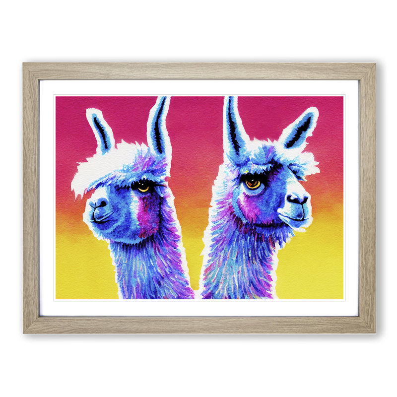 Colourful Llamas Vol.4 - Print, Oak Framed, 34cm H x 46cm W x 2cm D
