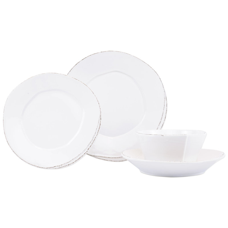 Lastra Handmade Stoneware Dinnerware Set 4 Piece, White