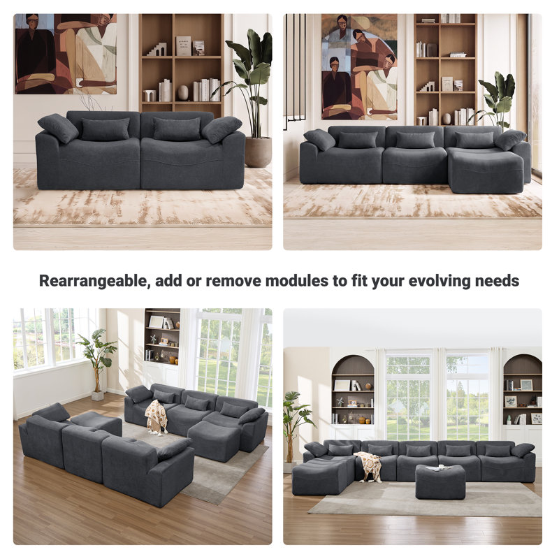 Segal 6 Piece 144.5" Oversized  U Shape Compression Modular Soft Chenille Cloud Upholstered Sofa, No Assembly Required