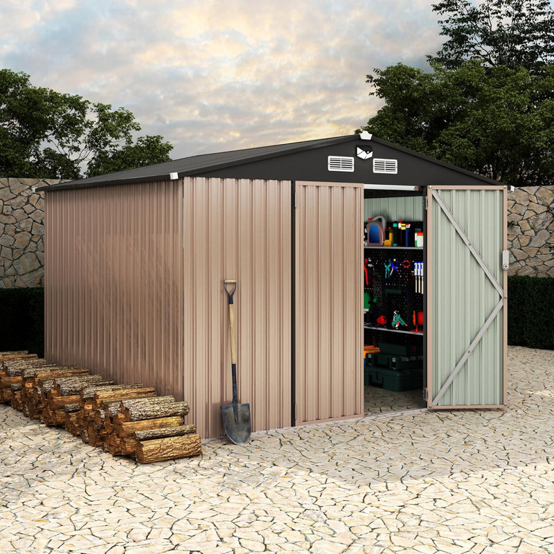 Remise de rangement extérieure en métal 8 x 10 pi avec lumière solaire pour le jardin et la cour