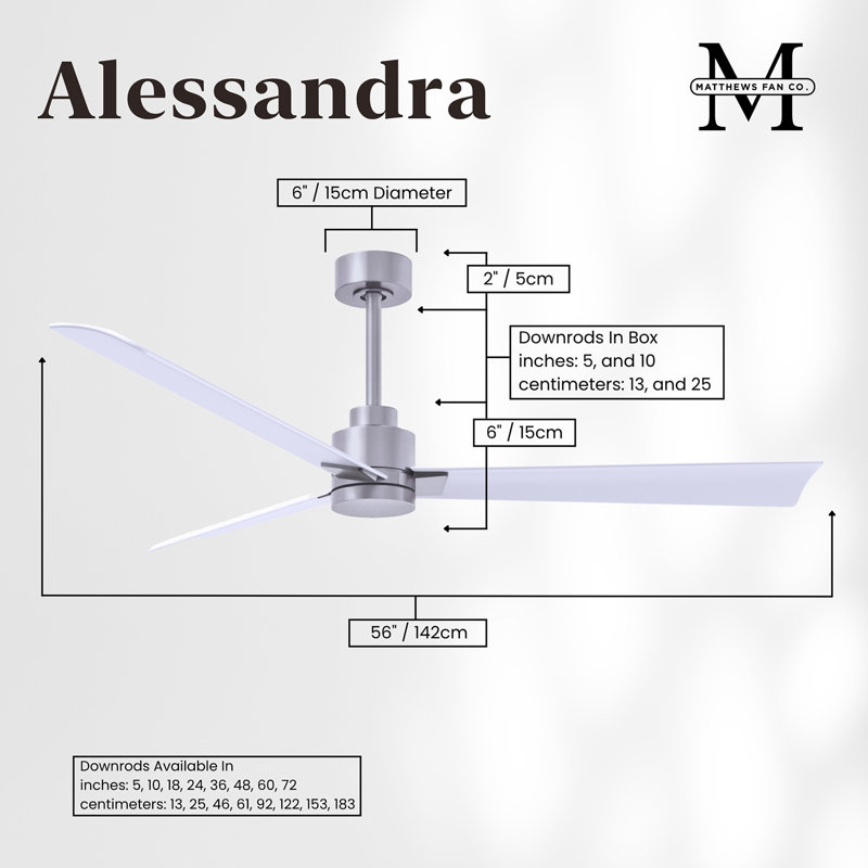 Alessandra Outdoor Downrod Ceiling Fan, Matte White, Brushed Nickel