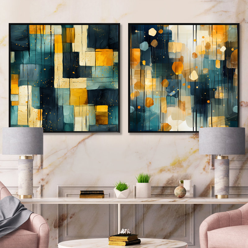 Connely - Ensemble de 2 collages carrés abstraits, Cadre flottant noir, H 16 po x l 33 po