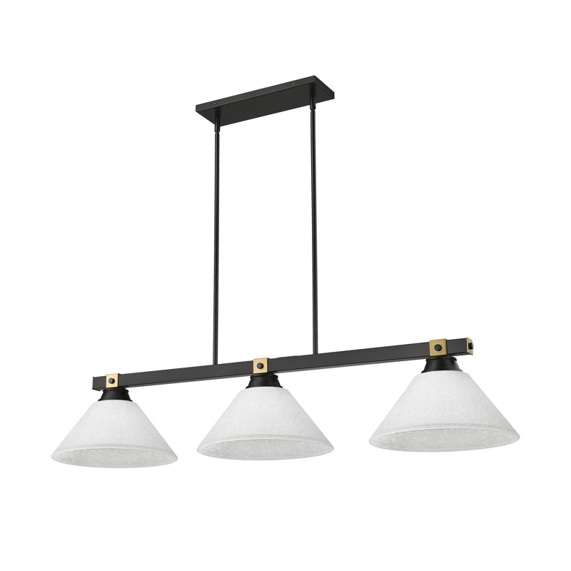 Billard 3 lumières Arles en noir mat + laiton frotté, H 9,75 po x l 14 po x P 52,75 po, Blanc