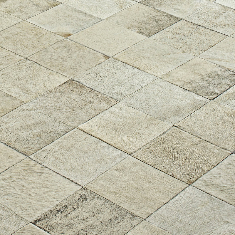 Tapis ivoire / gris en cuir Ares, 9 x 12