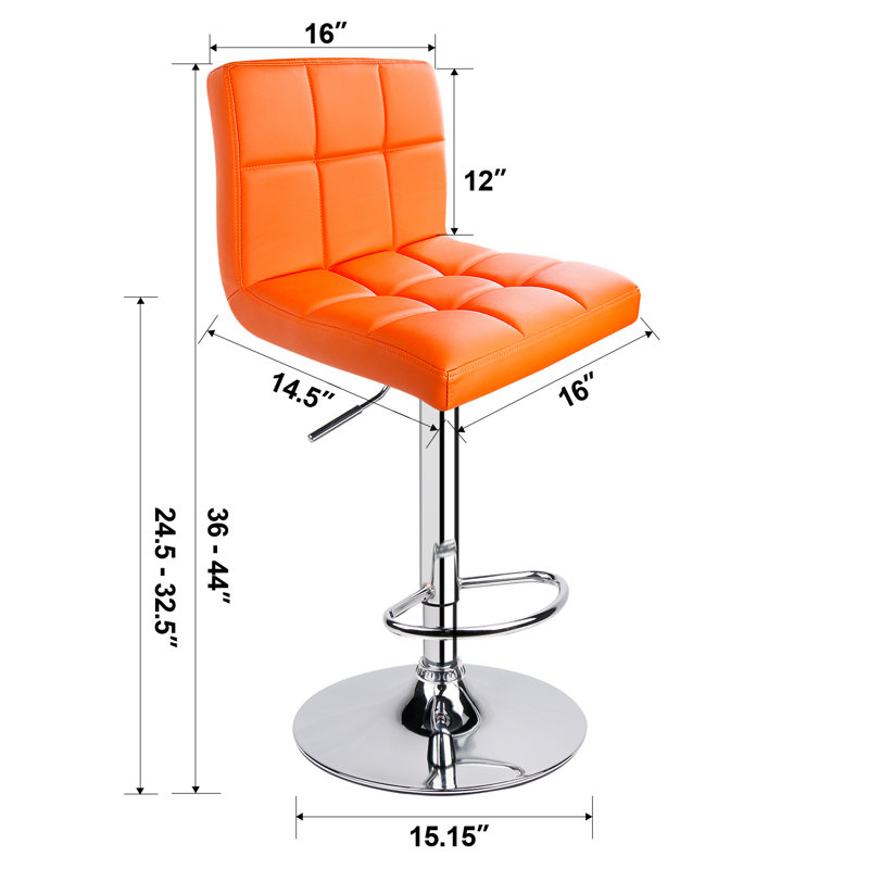 Ludmil Swivel Adjustable Height 32.5" Bar Stool, Orange, 2