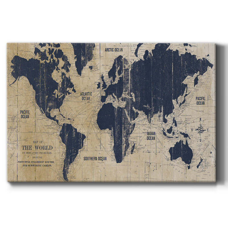 Carte du vieux monde II - impression sur toile tendue, L 12 po x H 8 po