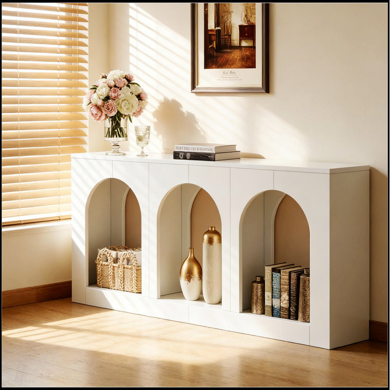 Élégante table d'appoint Arches, console de vestibule avec beaucoup de rangement et design élégant pour les intérieurs modernes