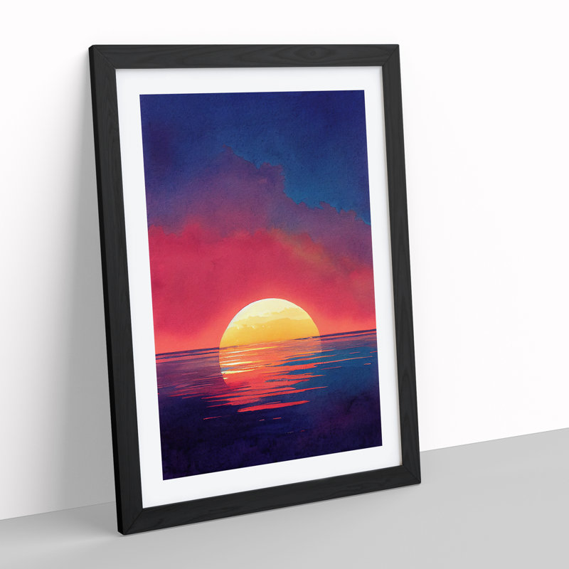 Ocean Sunset Watercolour No.10 - Framed Print, Black, 64cm H x 46cm W