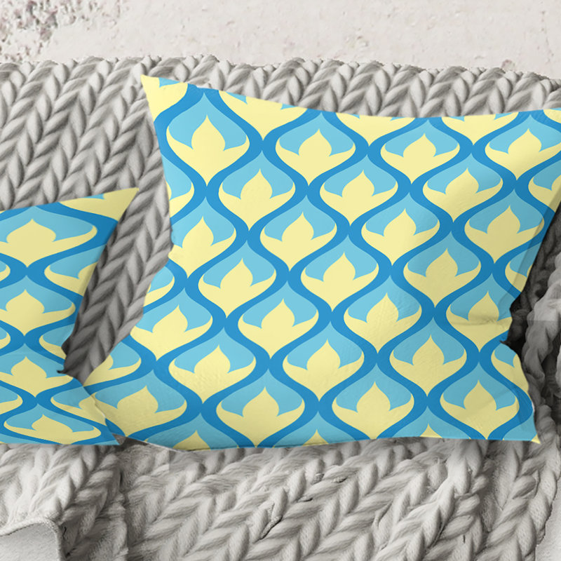 Retro Pattern Abstract Design IX - Mid-Century Modern Printed Throw Pillow, 16" x 16"