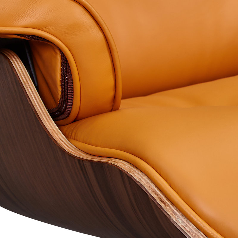 Méridienne en cuir véritable capitonné avec repose-pieds 28 po orange et brun clair
