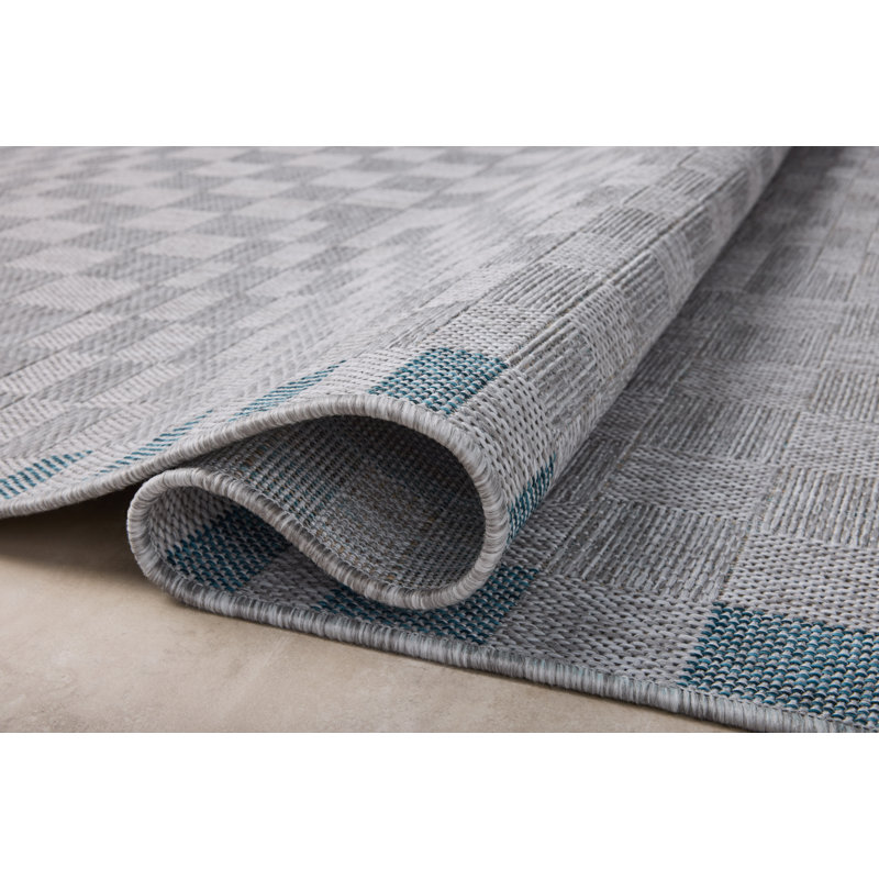 Amber Lewis x Loloi Indoor / Outdoor Topanga Silver / Blue Area Rug, Rectangle 7'10" x 10'