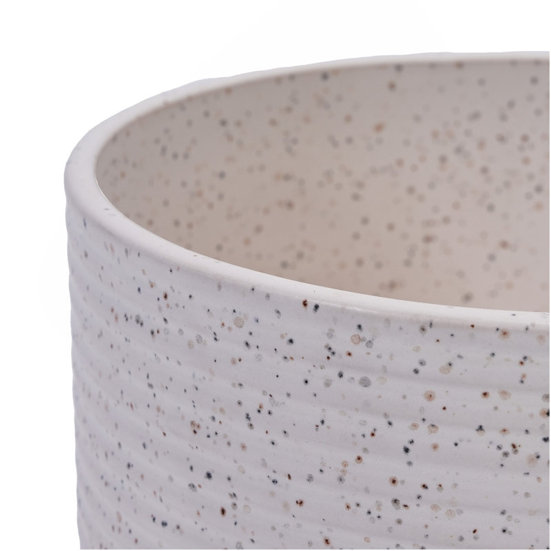 Handmade Ceramic Planter Set Of 2, 11" & 8" Diameter, White With Vertical Ridges, For Aquatic Plants Indoor/Outdoor Shelf & Table Use, Breathable Non-Porous Clay