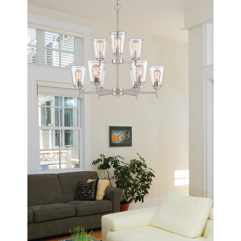 Aadil 9 - Light Dimmable Tiered Chandelier, Satin Platinum