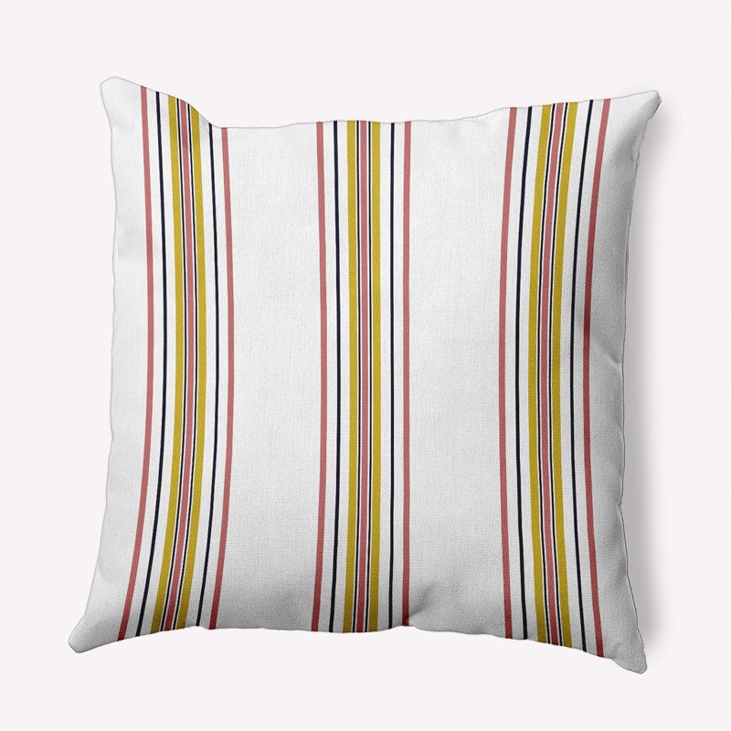 Coussin intérieur / extérieur Leafy Branch, Rose / jaune / rayures noires, H 18 po x l 18 po