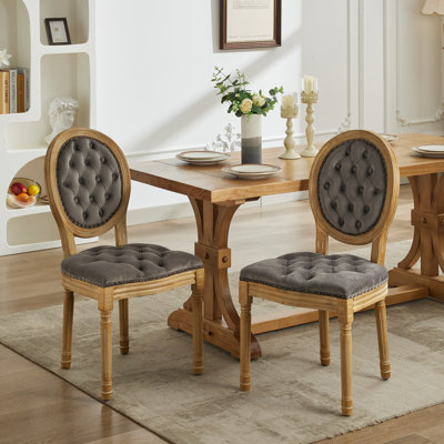 Set Of 2 Upholstered Oval Tufted Side Chair