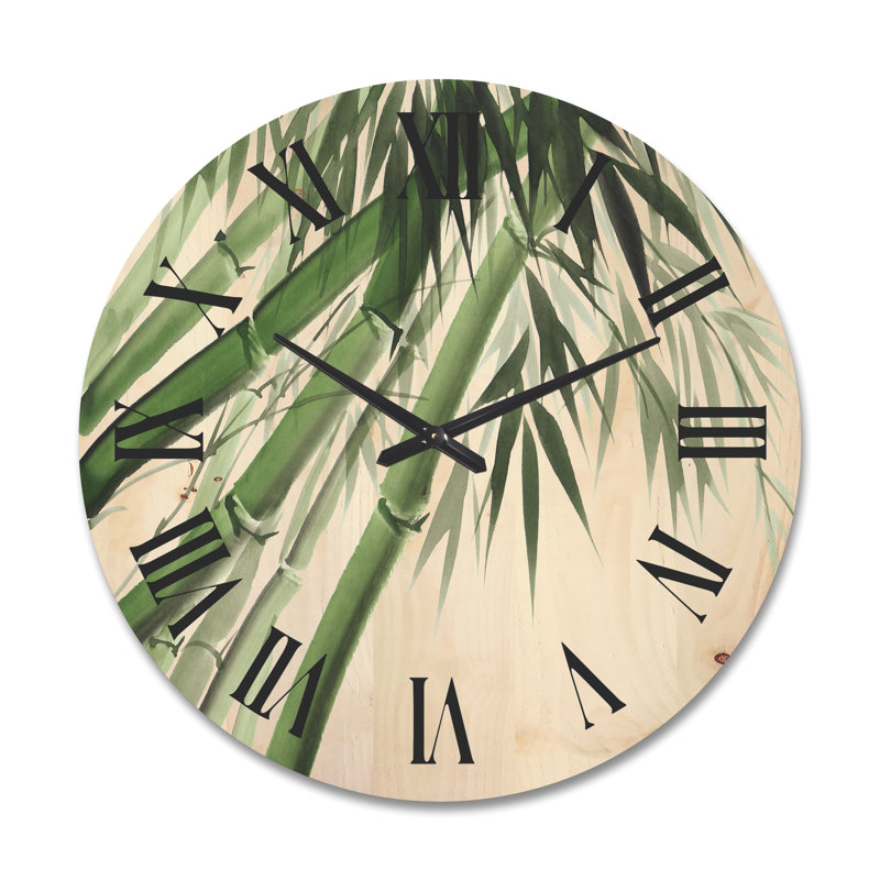 Horloge murale rétro en bambou vert foncé, Grand
