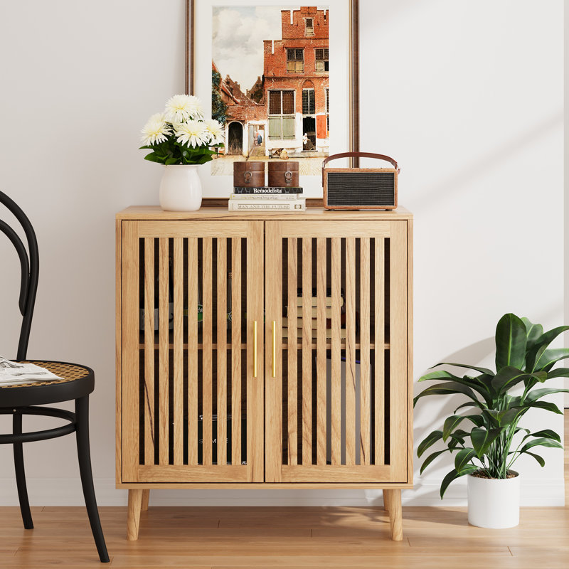 Accent Cabinet with Doors & Adjustable Shelves,Freestanding Wood Sideboard Cabinet,Coffee Bar,TV Stand for Living Room, Oak