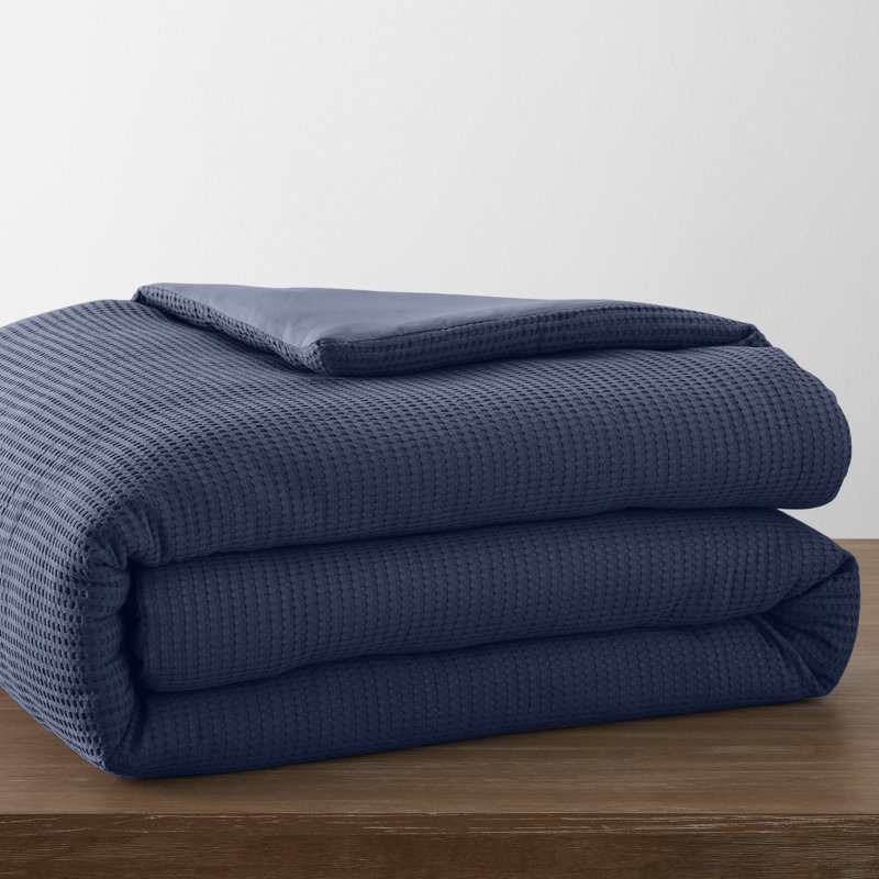 Felix Cotton Waffle Comforter Set, Midnight Navy, Full / Queen Comforter + 2 Standard Shams