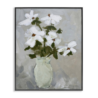 Cosmos Flowers Serene Rustic Vase Framed Giclee, design by Chloe Elliot