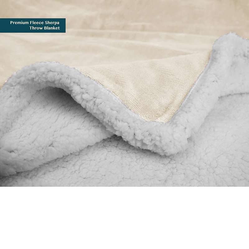 Cream Beige Reversible Sherpa Fleece Throw Blanket