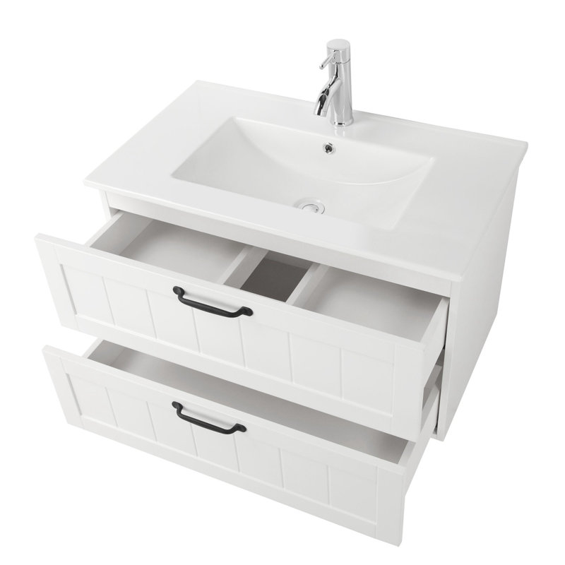 32"Wall Mounted Bathroom Vanity with Ceramic Sink