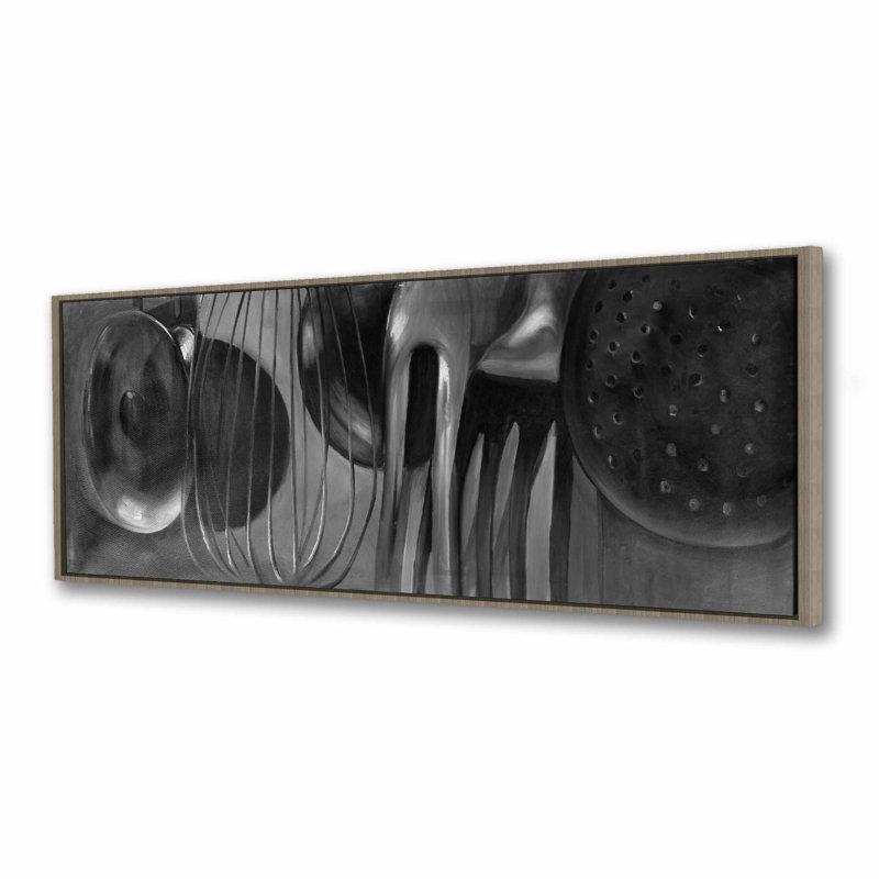 Outils de cuisine encadrés sur toile grise - Décoration intérieure monochrome