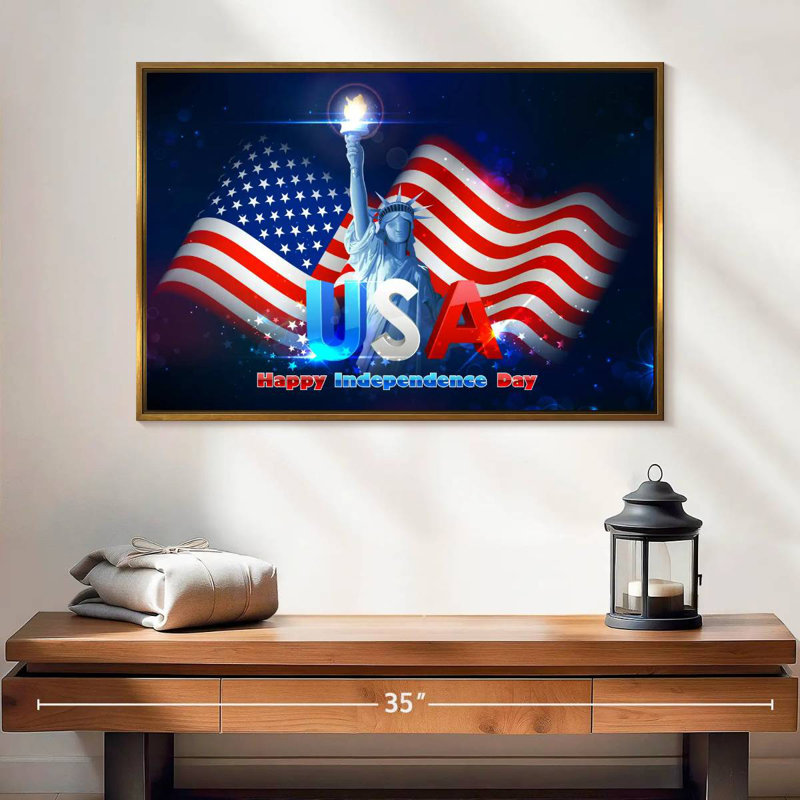 Statue de la liberté, drapeau des États-Unis, 25 po x 17 po, Cadre flottant doré