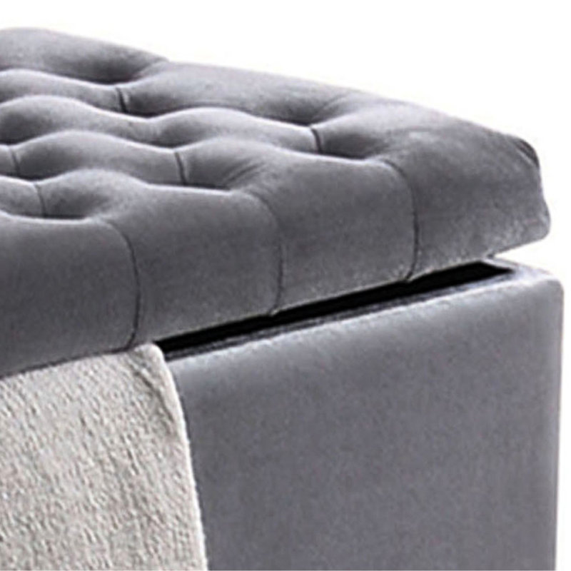 Banc en velours gris pour chambre à coucher - Rangement élégant et fonctionnel pour meubles