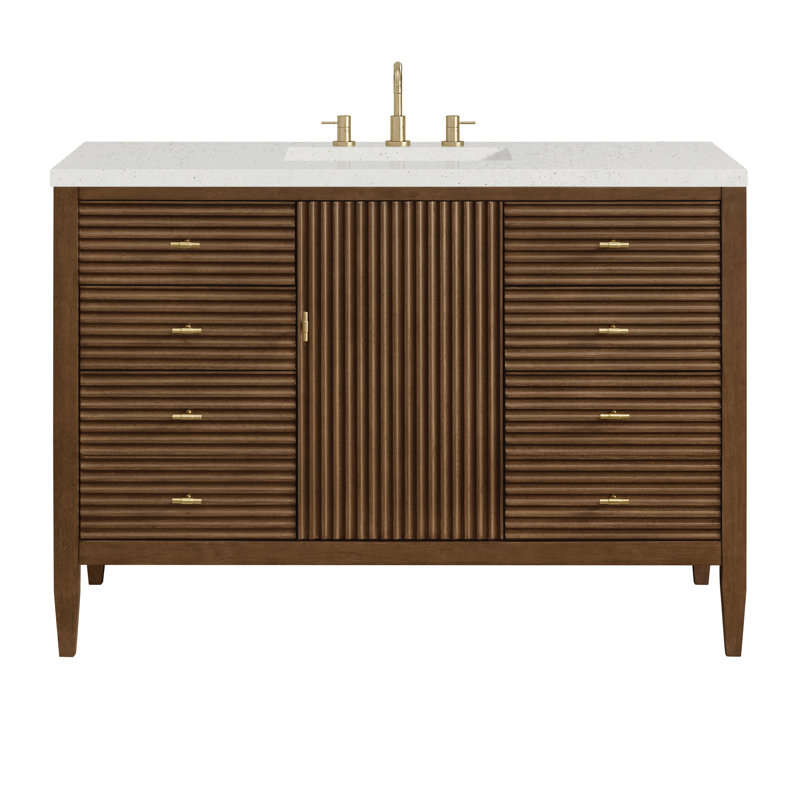 Myrrin 48'' W Single Vanity, Mid-Century Walnut, Lime Delight Silestone, 8" Widespread