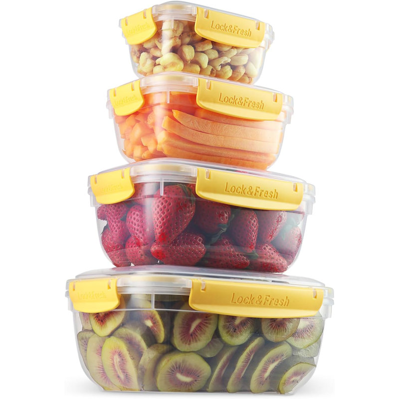 Plastic Food Storage Containers with Airtight Lids (Set of 4), Yellow/Clear