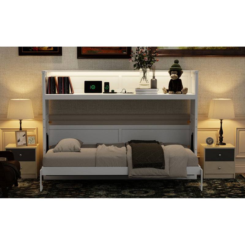 Lit simple TG avec bureau, conduit, charge. Blanc. Composé de bois massif pour un bureau pratique ou un bureau de chambre d'amis. Fabrication polyvalente
