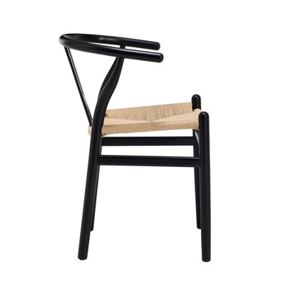 Chaise de salle à manger en hêtre massif avec dossier en Y et assise en corde tressée – Chaise d'appoint moderne du milieu du siècle, 3 finitions