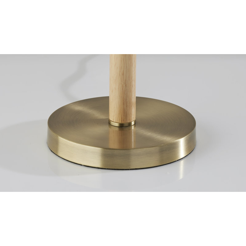 Lampe de table Geno sans chargement USB, Laiton antique, Mélange de lin ivoire