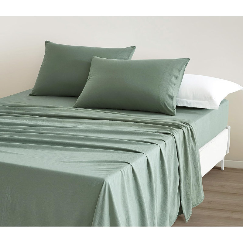 Washed Microfiber Bedding Microfiber Sheet Set, Twin Sheet Set with Fitted Sheet and 1 Pillowcase, Sage