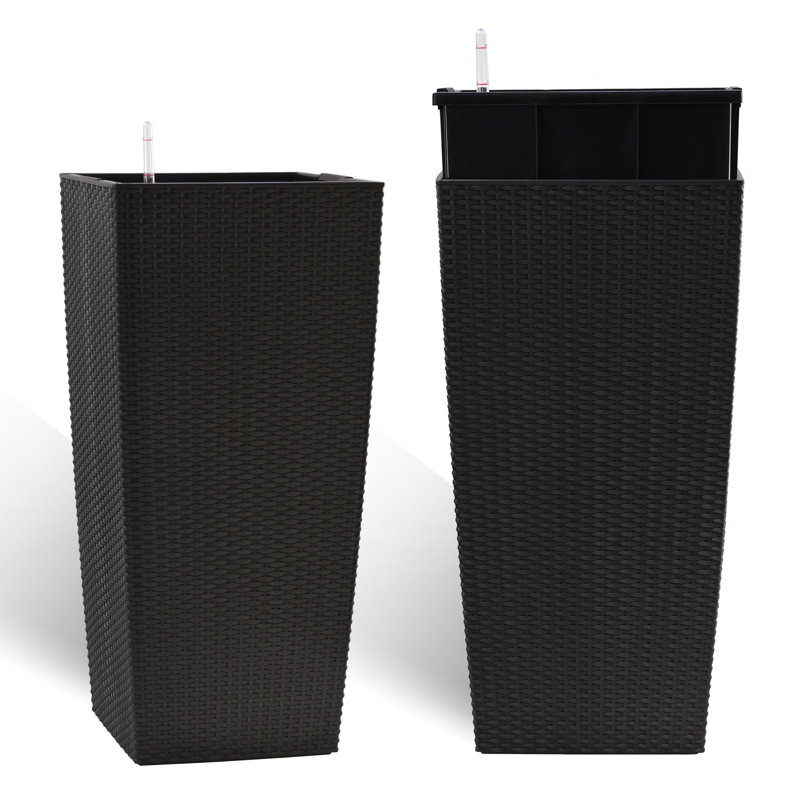30 In Tall Large Flower Pots Planter With Self-Watering Drainage Holes&Inner Trays Indoor Outdoor Plant Pot With Drain Holes, Water Level Monitor,Inner Bucket For Garden, Patio, Porch, Backyard, Black