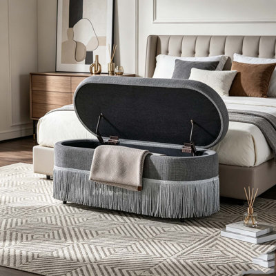 Repose-pieds ovale rembourré avec rangement, repose-pieds multifonctionnel et rangement caché