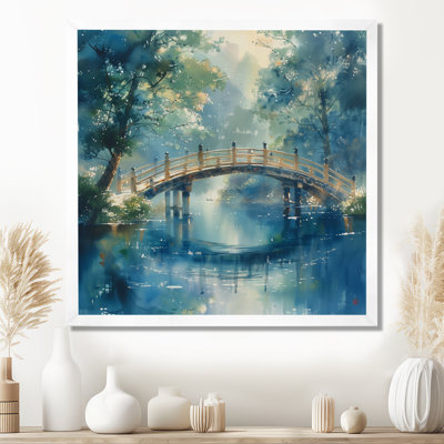 Blue Green River Crossing Park Bridge - Bridges Wall Art Living Room