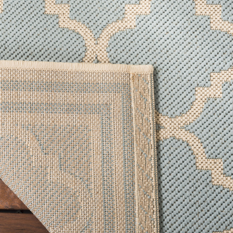 Hardrian Looped/Hooked Aqua/Cream Rug, Rectangle 152 x 213 cm