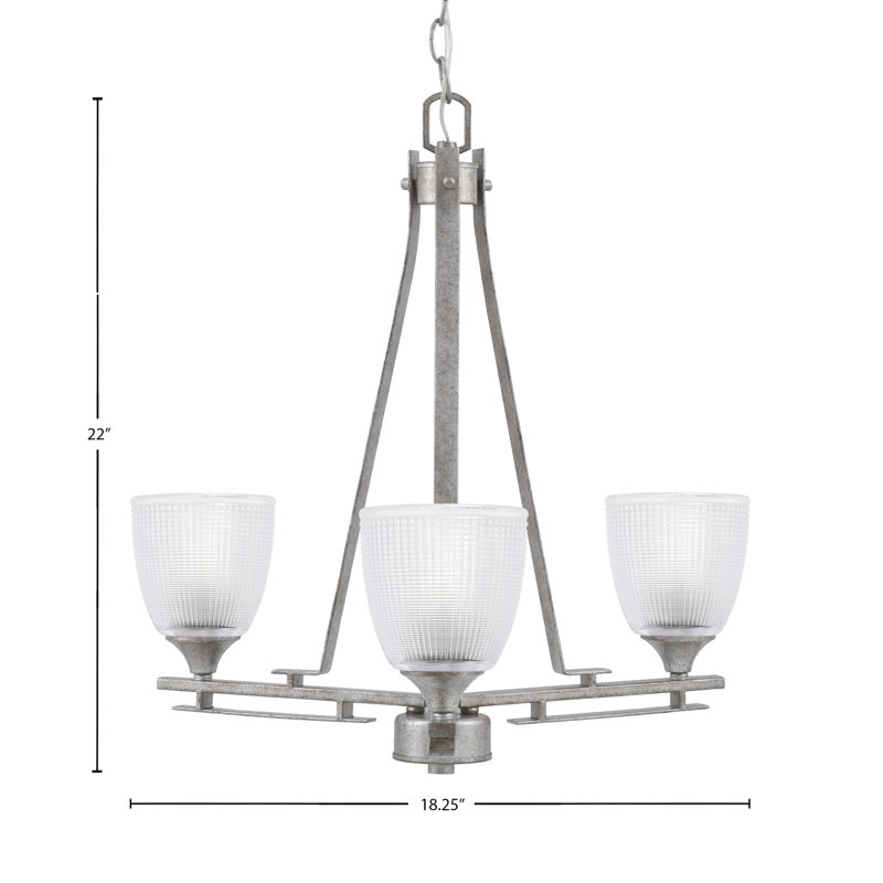 Lustre 3 lumières Uptowne illustré en finition argent vieilli avec verre côtelé transparent de 5 po
