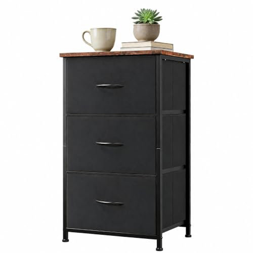 Commode étroite à 3 tiroirs, coffre de rangement en tissu avec structure en métal