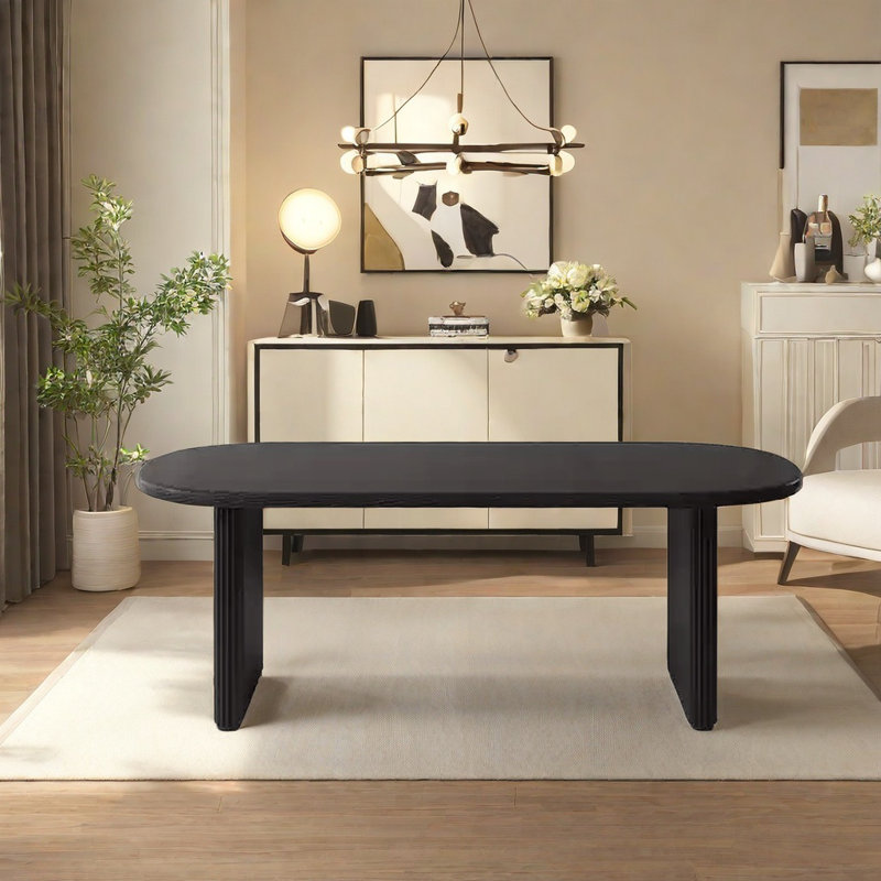 Ensemble de table de salle à manger rétro vintage en bois massif., Noir, noir, noir, noir
