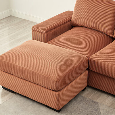 4 Sectional With Corduroy Upholstery And Ottomans, Square Arm Style Furniture Modern Ottomans Storage , Upholstery,