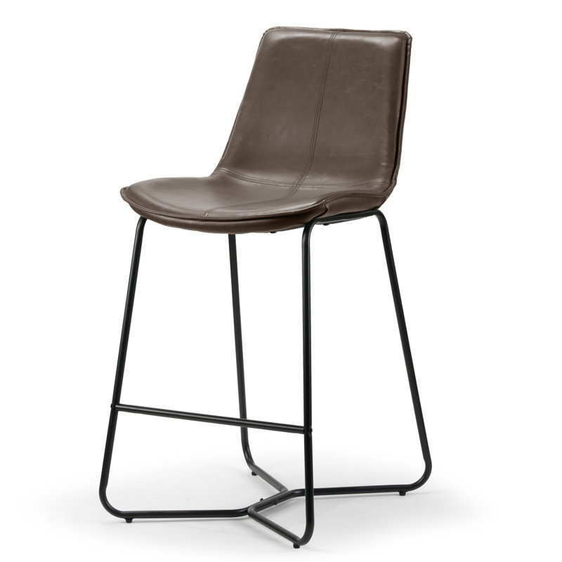 Alivia Upholstered Counter Stool with Metal Frame, Brown Faux Leather, Counter Stool (26" Seat Height)