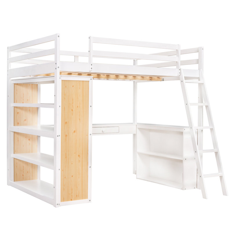 Lit mezzanine avec tablettes, bureau, blanc pour une chambre confortable, bureau