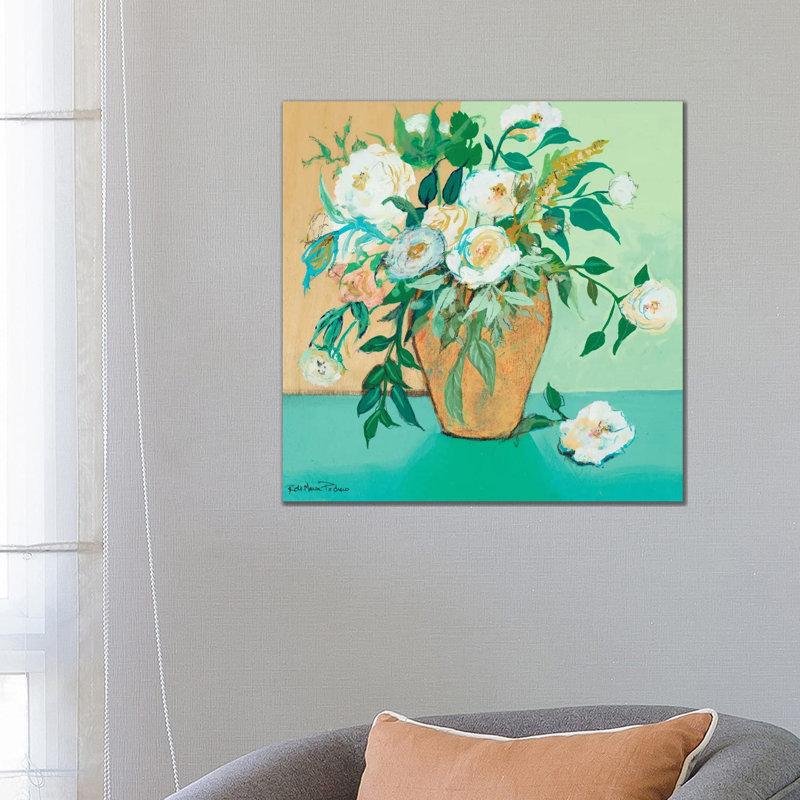Vase Of White Roses by Robin Maria - Painting on Canvas, Wrapped Canvas, 66.04 cm H x 66.04 cm W x 1.91 cm D