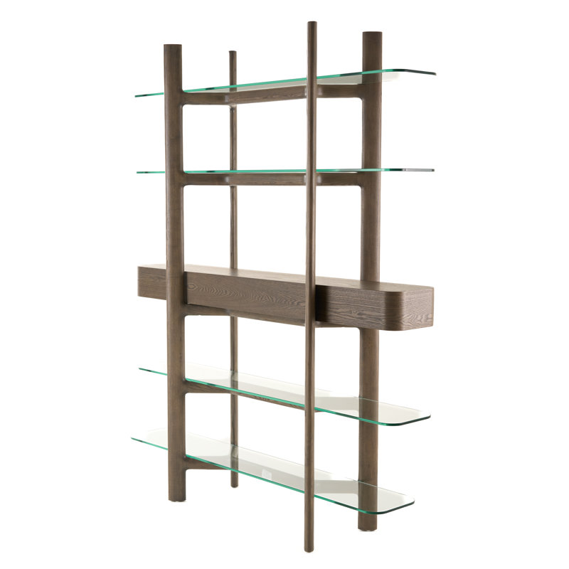 Rinaldi - Mid-century Modern Grey Ash + Glass Bookshelf