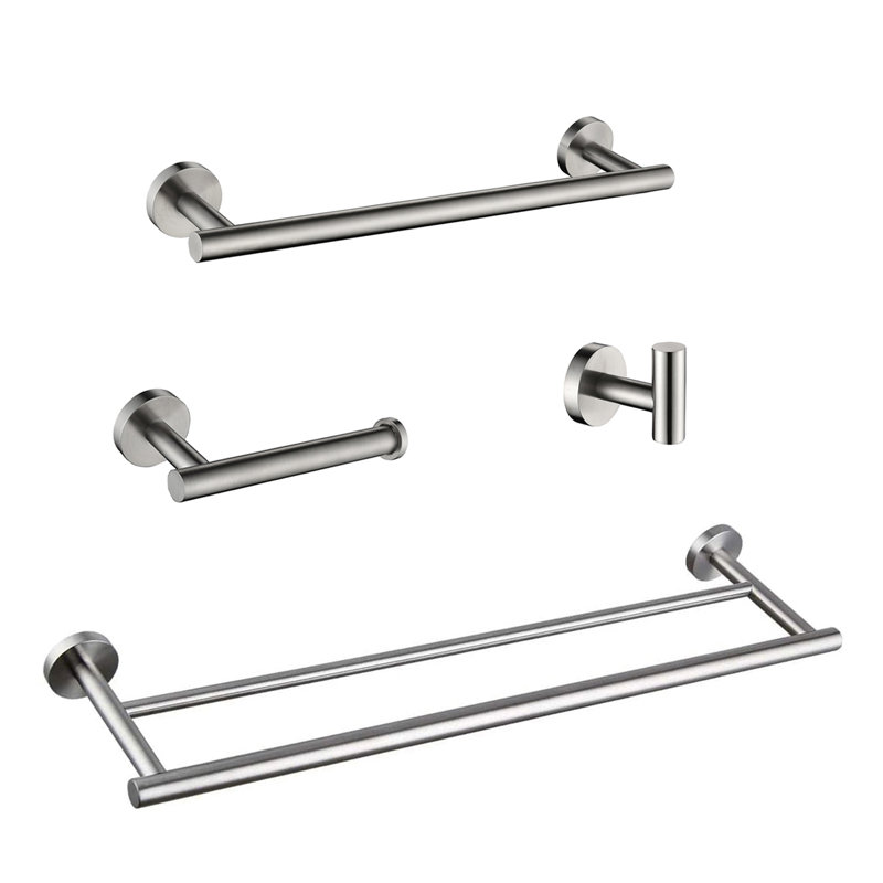 Ensemble de 4 porte-serviettes de salle de bain en acier inoxydable avec quincaillerie de fixation, Nickel brossé