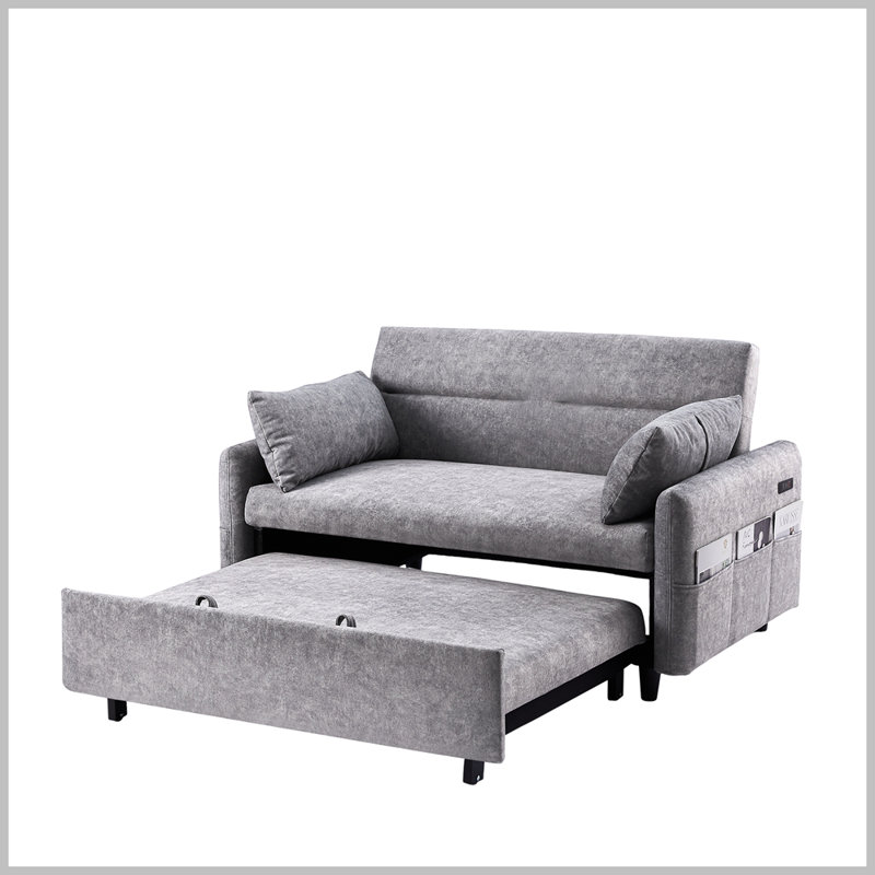 Canapé-lit moderne de 54,5 po Morisel, Microfibre grise