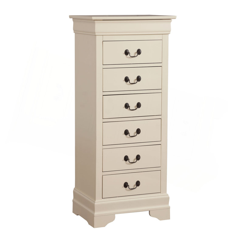 Commode verticale à 6 tiroirs avec poignées décoratives, Crème